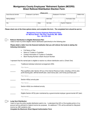 Montgomery County Retirement Distribution Election Form