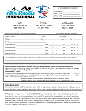 Sea Sports Swim Registration Form