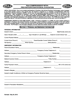 PIAA Comprehensive Initial Pre-Participation Physical Evaluation