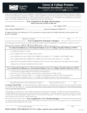 Career and College Promise Provisional Enrollment Verification Form