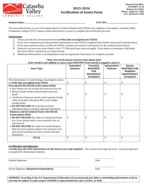 Verification of Assets Form