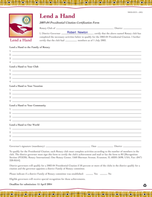2003-04 Rotary Club Presidential Citation Certification Form