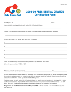 Rotary Club Presidential Citation Certification Form