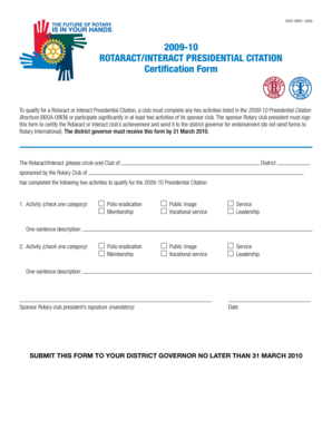 Rotaract/Interact Presidential Citation Certification Form