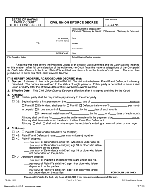 Hawaii Civil Union Divorce Decree