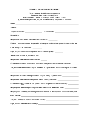 Funeral Planning Worksheet