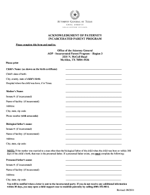 Acknowledgment of Paternity Form