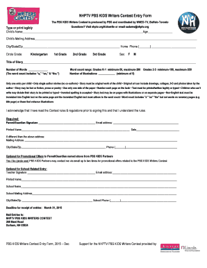 PBS KIDS Writers Contest Entry Form