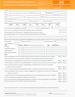 Professional Indemnity Insurance Application
