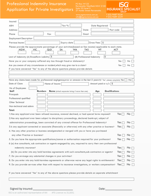 Professional Indemnity Insurance Application