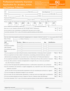 Professional Indemnity Insurance Application