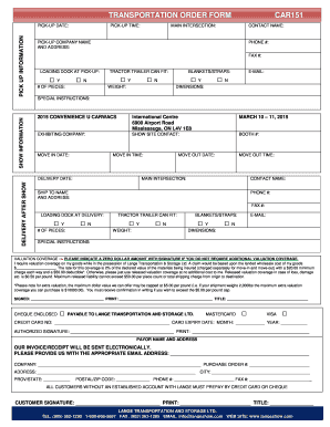 Lange Transportation Show Carrier Order Form