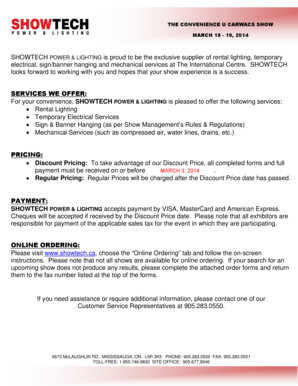 Showtech Power and Lighting Order Form