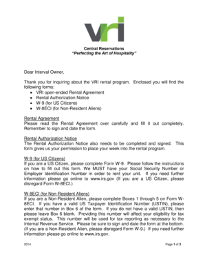 VRI Open-End Vacation Ownership Rental Agreement