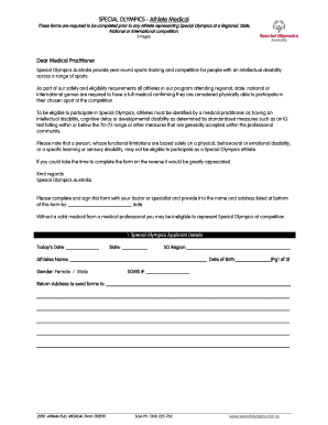 Special Olympics Athlete Medical Form
