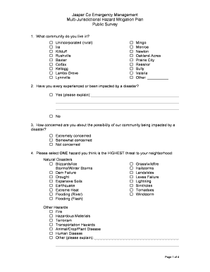 Jasper County Hazard Mitigation Plan Public Survey