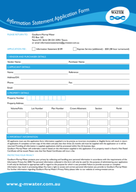 Goulburn-Murray Water Information Statement Application Form