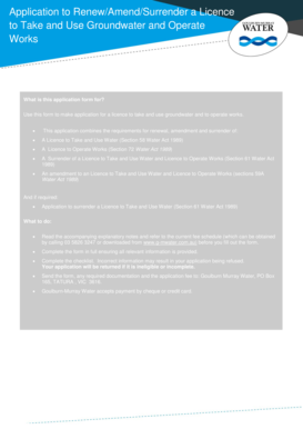 Application to Renew/Amend/Surrender Groundwater Licence