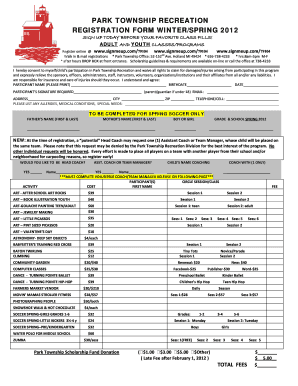 Park Township Recreation Registration Form
