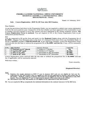 Course Registration Form for BSW II and III Year