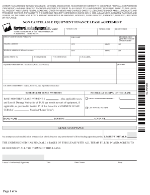 Non-Cancelable Equipment Finance Lease Agreement