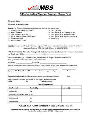 Visa/MasterCard Merchant Account Closure Form