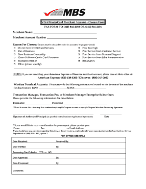 Visa/MasterCard Merchant Account Closure Form
