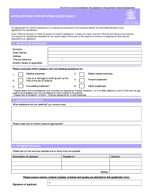 Application for Interim Assistance