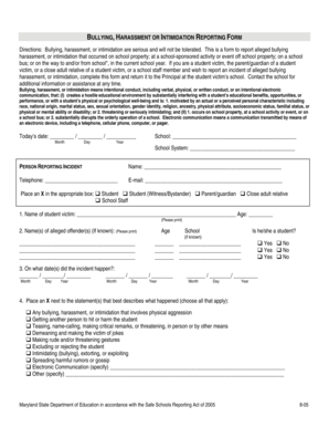 Bullying Harassment Intimidation Reporting Form