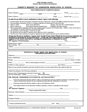 Parent Request to Administer Medication at School