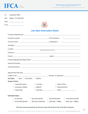 Interior Finish Contractors Job Start Information Sheet