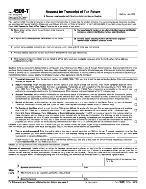 IRS Form 4506-T Request for Transcript of Tax Return