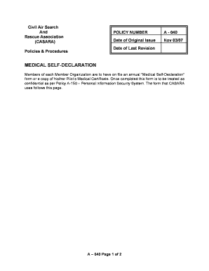 CASARA Medical Self-Declaration Form