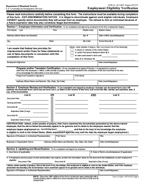 US Form I-9 Employment Eligibility Verification
