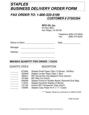 Staples Business Delivery Order Form