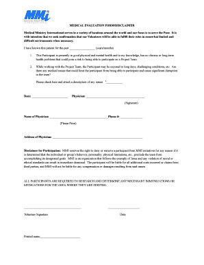 Fax disclaimer - MEDICAL EVALUATION FORM/DISCLAIMER Medical Ministry ... - medicalministrytrips