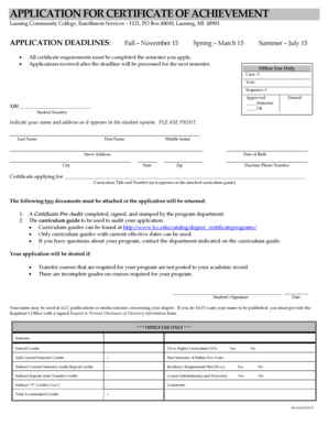 Application for Certificate of Achievement