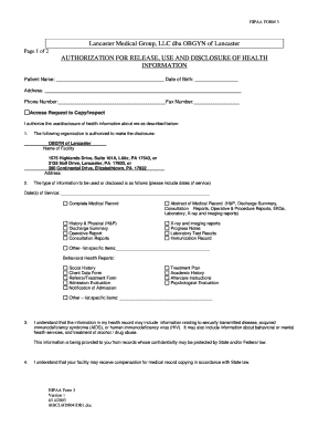 California hipaa release form - Medical Records Release Authorization - OBGYN of Lancaster