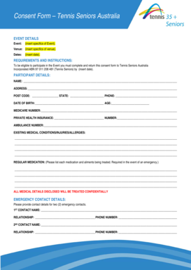 Tennis Seniors Australia Event Consent Form