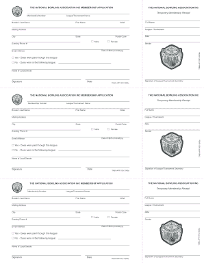 National Bowling Association Membership Application