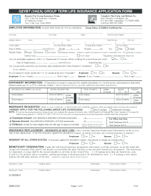 VAEA Group Term Life Insurance Application Form