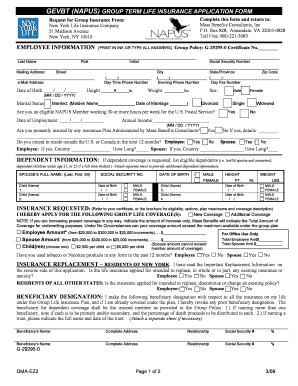 NAPUS Group Term Life Insurance Application Form