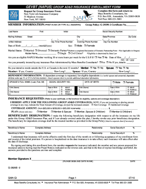 NAPUS Group AD&D Insurance Enrollment Form
