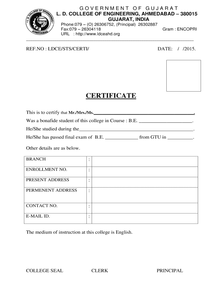 Bonafide Certificate Request Letter