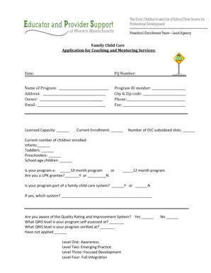 Family Child Care Coaching and Mentoring Application