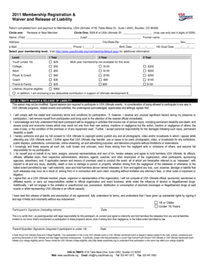 USA Ultimate Membership Registration and Waiver