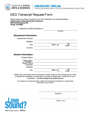 GED Transcript Request Form