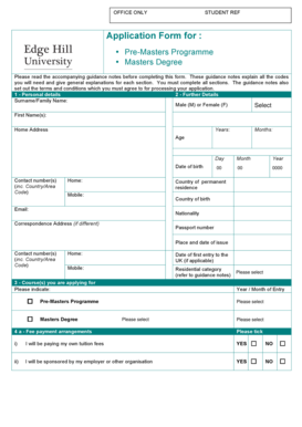 Application Form for Pre-Masters and Masters Degree