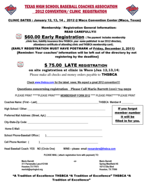 Texas High School Baseball Coaches Association Convention Registration