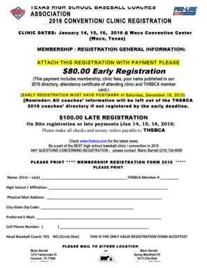 Texas High School Baseball Coaches Association Registration Form